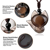 Top Plaza Womens Reiki Healing Crystal Ice Obsidian Gemstone Necklaces Adjustable Lucky Fox Amulet Protection Pendant Necklace Fox Jewelry