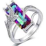 AtPerry's Mystic Fire Topaz Ring - Rectangular Stone - Cubic Zirconia Setting - Engagement Ring for Women (Size 5-12) (10)