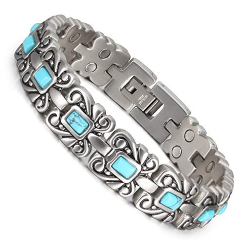Wollet Jewelry Healthy Antique Style Blue Turquoise Magnetic Therapy Bracelets for Women