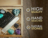 Crystalya Premium Grade Crystals and Healing Stones for Protection EMF in Wooden Box– Obsidian, Fluorite, Malachite, Hematite, Amethyst, Tree Agate, Quartz, Selenite, Tourmaline Gemstones + Info Guide