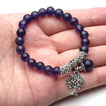 Jovivi 8MM Purple Amethyst Natural Gemstone Healing Point Tree of Life Lucky Charm Stretch Bracelet