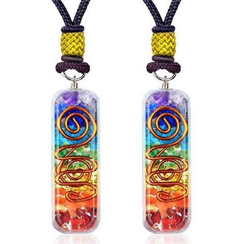 Set of 2 Orgonite 7 Chakra Energy Generator Emotional Body Purification Pendant Necklace for Stress Relief -Balance Chakra Self Inner Healing- Strengthen Immune System - Heart - Self Confidence