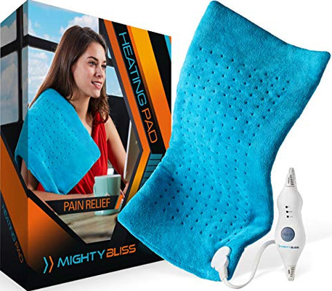 MIGHTY BLISS Large Electric Heating Pad for Back Pain and Cramps Relief -Extra Large [12"x24"] - Auto Shut Off - Heat Pad with Moist & Dry Heat Therapy Options - Hot Heated Pad