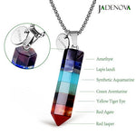 JADENOVA 7 Chakra Necklace Pendant Hexgonal Energy Healing Gemstone Crystal Dowsing Divination Pendulum 18 Inches Stainless Steel Chain