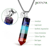 JADENOVA 7 Chakra Necklace Pendant Hexgonal Energy Healing Gemstone Crystal Dowsing Divination Pendulum 18 Inches Stainless Steel Chain