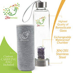 Zentrinsic Crystal Infused Water Bottle includes 3 sets of Healing Crystals-Rose Quartz, Clear Quartz, Amethyst & a Neoprene Sleeve to allow you to create Elixirs of Love & Tranquillity, Clarity & Power, Peace & Energy OR use your own Gems and Stones