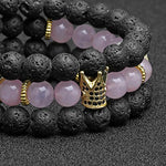 Jovivi 8mm Crown King Queen Bracelet Multilayer Wire Wrap Lava Rock Stone Essential Oils Diffuser Rose Quartz Gemstone Beads Healing Crystal Bracelet Cuff Bangle