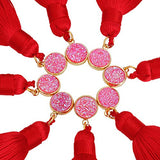 TUMBEELLUWA Colorful Layered Tassel Earrings Stud Druzy Tiered Thread Dangle Drop Earrings,Red