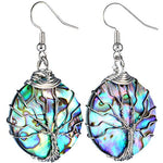 SUNYIK Rainbow Abalone Shell Tree of Life Dangle Earrings for Women, Silver Plated