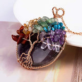 Bivei Chakra Tree of Life Necklace Natural Gemstone Copper Wire Wrap Healing Crystal Pendant for Women(Amethyst)