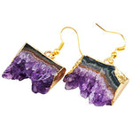 SUNYIK Natural Amethyst Quartz Crystal Dangle Earrings for Women, Irregular Gemstone Cluster Drop Earrings, Gold Plated