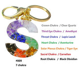 Customized Initial Keychain Crystals and Healing Stones Chakra Anxiety Natural Stone Car Key Chain Letter Bag Charm Personalized Gifts for Women and Men