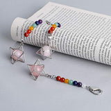 PESOENTH 7 Chakra Gemstone Beads Keychain Rose Quartz Beads Keyring Silver Merkaba Star Car Key Ring Healing Stone Key Chain Hanging Bag Charms Women