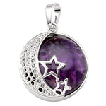 Jovivi Natural Gemstones Moon and Star Healing Crystal Chakra Pendant Necklace with 21.5in Stainless Steel Chain