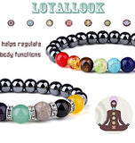 LOYALLOOK 4Pcs Chakra Hematite Bracelet Healing Magnetic Therapy Stretch Stone Beaded Bracelet Balancing