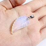 Jovivi Man-Made Opalite Healing Crystals Necklace Angel Wing Chakra Gemstones Reiki Pointed Pendant