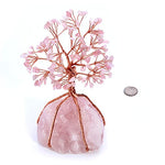 Top Plaza Chakra Healing Crystals Copper Money Tree Wrapped On Natural Rose Quartz Base Feng Shui Luck Figurine
