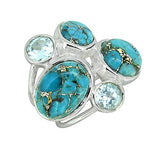 YoTreasure Blue Copper Turquoise Jewelry 925 Sterling Silver Multi Gemstone Ring