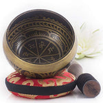 Silent Mind ~ Tibetan Singing Bowl Set ~ Antique Design ~ With Dual Surface Mallet and Silk Cushion ~ Promotes Peace, Chakra Healing, and Mindfulness ~ Exquisite Gift