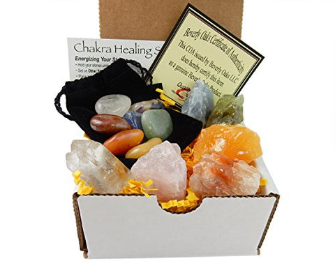 Chakra Mineral Starter Set/Crystal Healing Kit ~ 6 Colorful Mineral Stones Plus 7 Chakra Tumbled Gemstones, Spiritual Metaphysical, Reiki, Chakra, Healing, Bohemian, Natural