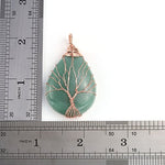 Jovivi Vintage Man-Made Opalite Crystal Necklace Wire Wrapped Copper Tree of Life Teardrop Gemstones Chakra Pendant Necklace for Women