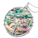 SUNYIK Round Abalone Shell Tree of Life Pendant,Necklaces for Women,Handmade Reiki Healing Crystal