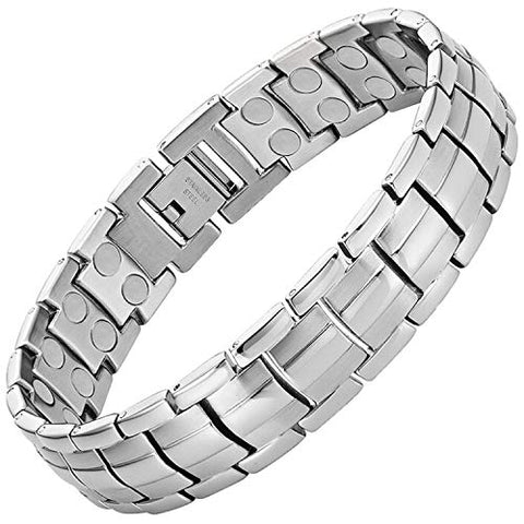 MagnetRX Ultra Strength Magnetic Therapy Bracelet | Arthritis Pain Relief and Carpal Tunnel Magnetic Bracelets for Men | Adjustable with Gift Box (Silver)