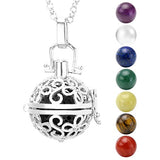 Jovivi Chakra Necklace 16mm Natural Gemstones 7 Chakras Ball Stones Beads Hollow Flower Locket Pendant Reiki Healing Energy Beads 28" Set w/Gift Box