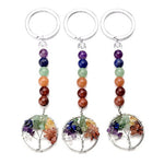 JOVIVI 7 Chakra Gemstone Tree of Life Pendant Keychain Healing Crystals Tumbled Stone Beads Keyring for Couple Best Friend Family