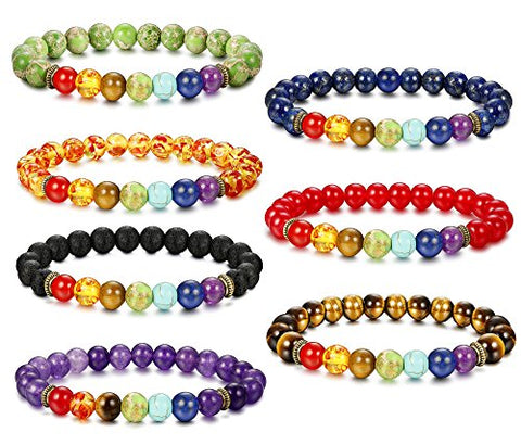Besteel 7 Pcs Chakras Diffuser Bracelet for Men Women Natural Stone Yoga Bracelet 8mm Beads Bracelet, Adjustable T