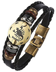 Hamoery Punk Alloy Leather Bracelet For Men Constellation Braided Rope Bracelet Bangle Wristband(Scorpio)