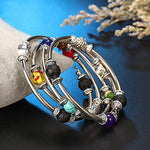 Lateefah 7 Chakra Beaded Bangle Wrap Bracelet - Fashion Bohemian Jewelry Multilayer Charm Bracelet with Thick Silver Metal Beads, Gift for Women Girls for Birthday Mother's Day