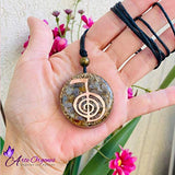 Orgonite necklace, symbol of Chocurrei, made in copper and hand cut. Designed with Labradorite and Ambe, proctetion EMF, Holistic Therapies, Reiki.