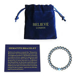 Believe London Mens Womens Hematite Magnetic Therapy Bracelet | Strong Stretch | Precious Natural Stones Healing Blue Cat Eye (8 Inch)