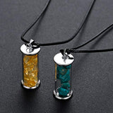 JUNHAN Tourmaline Chakra Healing Crystal Wishing Bottle Pendants Necklace for Womens Girls Tumbled Rock Wicca Chip Stone Wish Reiki Energy Pendant Jewelry