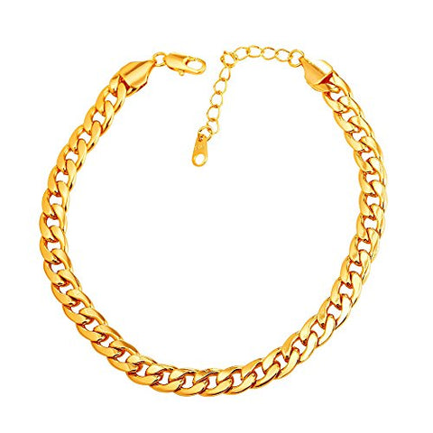 U7 Barefoot Jewelry 18K Gold Plated Cuban Chain Anklet Women/Men Foot Bracelet, 22-27 cm Long