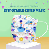 3 Ply Non-Woven and Breathable, Cute Cartoon 50Pcs Face+Bandanas with Cute Printing, No Washable,Anti-Haze Dust, for Kids (Space Flying Saucer)