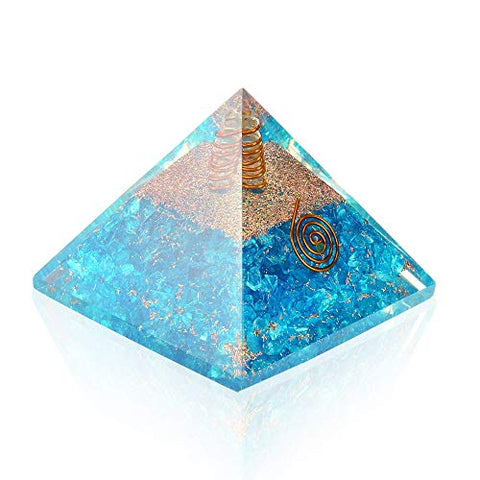 Orgone Pyramid - Healing Crystal Emf Protection - Aquamarine Orgonite Pyramid for Chakra Balance - Stress Reduce Calm Mind Healing Stone for Positive Energy - By Orgonite Crystal