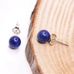 Luna Azure Natural Lapis Lazuli and 925 sterling silver handmade unique round Spherical Ball Stud Earrings push back women girls mothers present jewelry