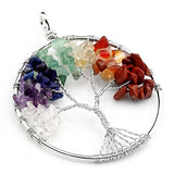 Jovivi Crystal Quartz Tree of Life Necklace 7 Chakras Healing Gemstone Pendant