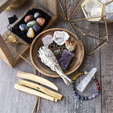 White Sage, Palo Santo Wood & Crystal Healing Kit (17Pc) ~ Smudge Stick, Palo Santo Sticks, Raw Crystals, Quartz Obelisk, 7 Chakra Stones, +Bracelet & Spiral Pendant Necklace w COA & Info Card