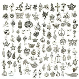 JIALEEY Wholesale Bulk Lots Jewelry Making Silver Charms Mixed Smooth Tibetan Silver Metal Charms Pendants DIY for Necklace Bracelet Jewelry Making and Crafting, 100 PCS