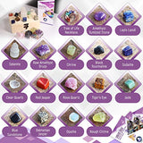 16 Natural Healing Crystals Set in Wooden Box - Tumbled Gemstones, Rough & Raw, Including Selenite Tower, Raw Black Tourmaline, Amethyst Geode, Rose Quartz, Lapiz Lazuli, Citrine & Tiger Eye