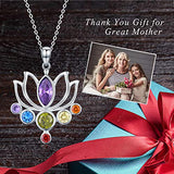925 Sterling Silver 7 Chakra Necklace Healing Crystal Lotus Flower Pendant Necklace Jewelry Mother Birthday Gifts for Women,Mom,Wife,Yoga Lover