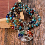 Bivei 108 Mala Beads Bracelet - 7 Chakra Tree of Life Real Healing Gemstone Yoga Meditation Mala Prayer Bead Necklace(Agate)