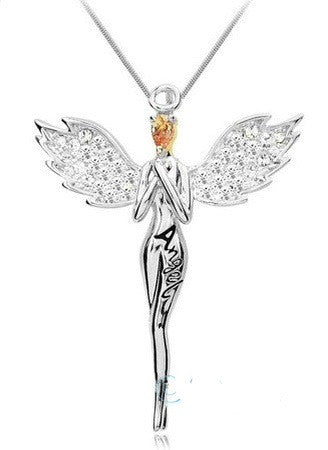 REIKI CHARGED! Beautiful ANGEL Necklace: Platinum Plated with Austrian Crystals