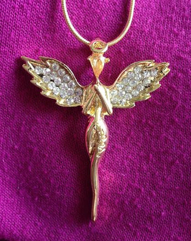 Beautiful ANGEL Necklace: Gold Plated with Austrian Crystals